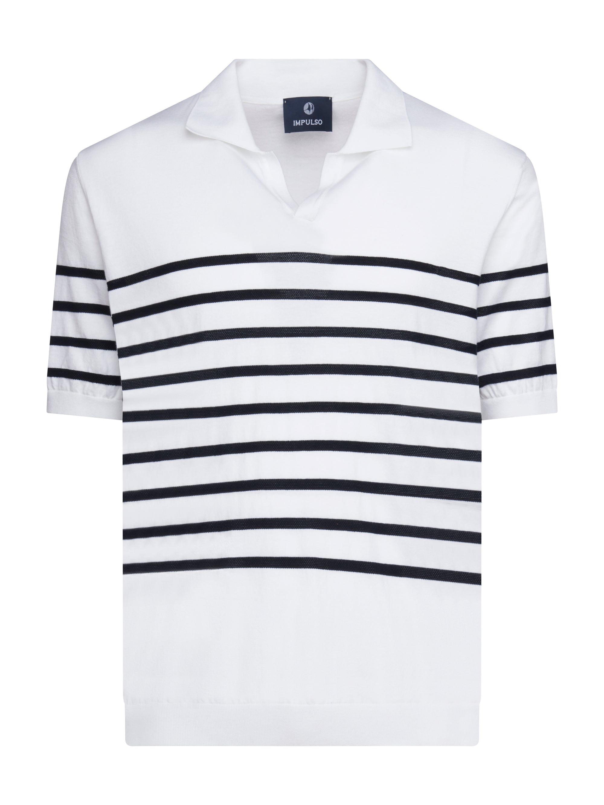 White Navy Stripe Short Sleeve Sweater | Impulso