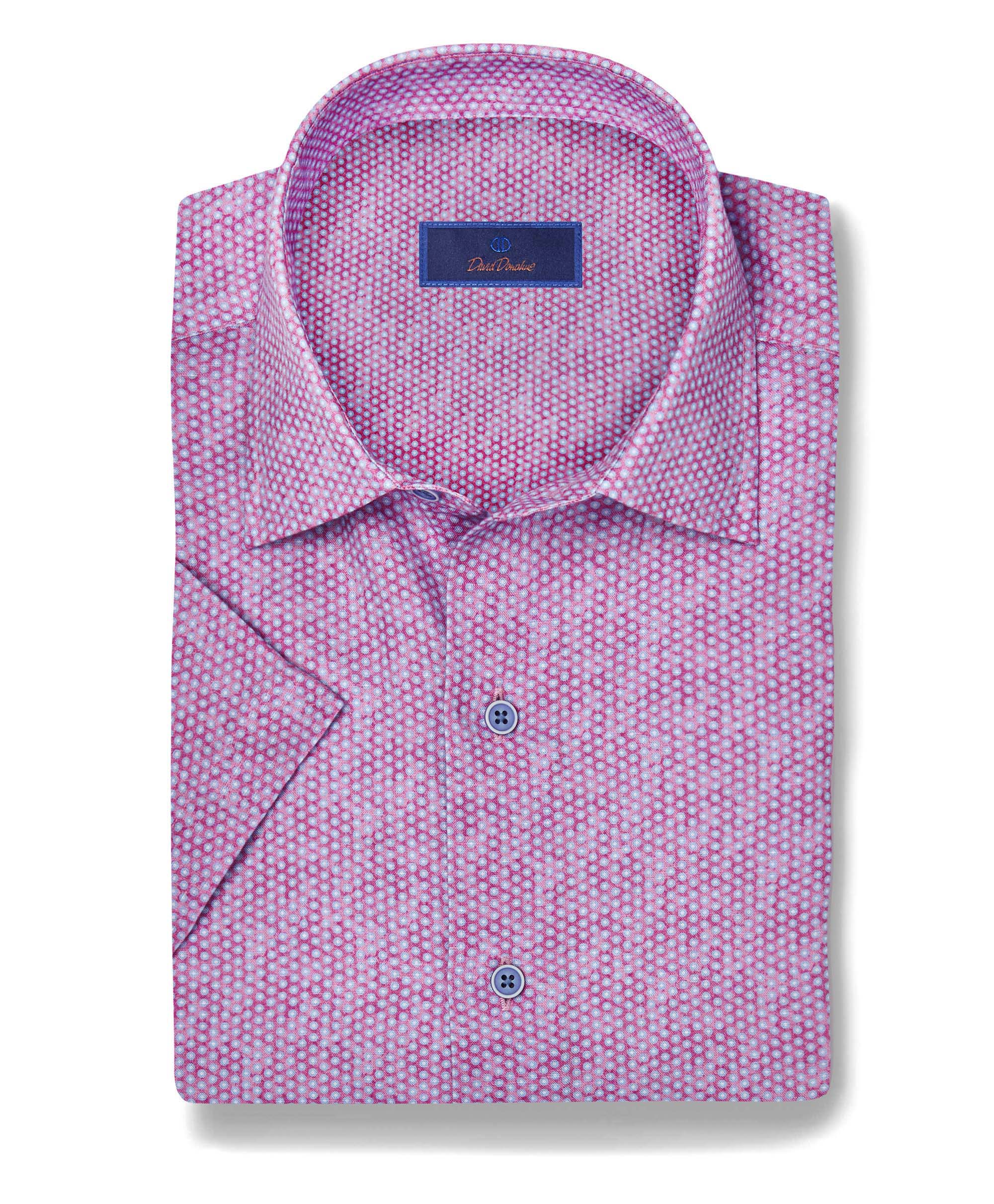Berry Print Linen Short Sleeve Shirt | David Donahue XL / Pink Berry Print Linen Short Sleeve Shirt | David Donahue XL / Pink