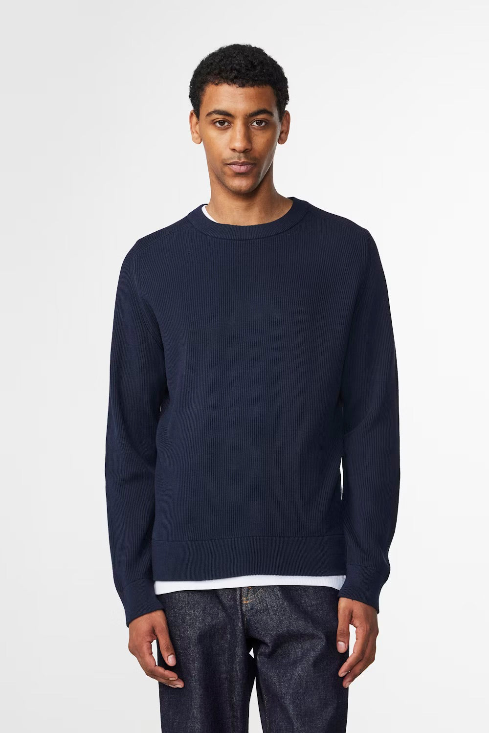Crewneck stone  navy (ぽんのために) Kevin Organic Cotton Sweater - Navy Blue | NN07 – Q. Contrary