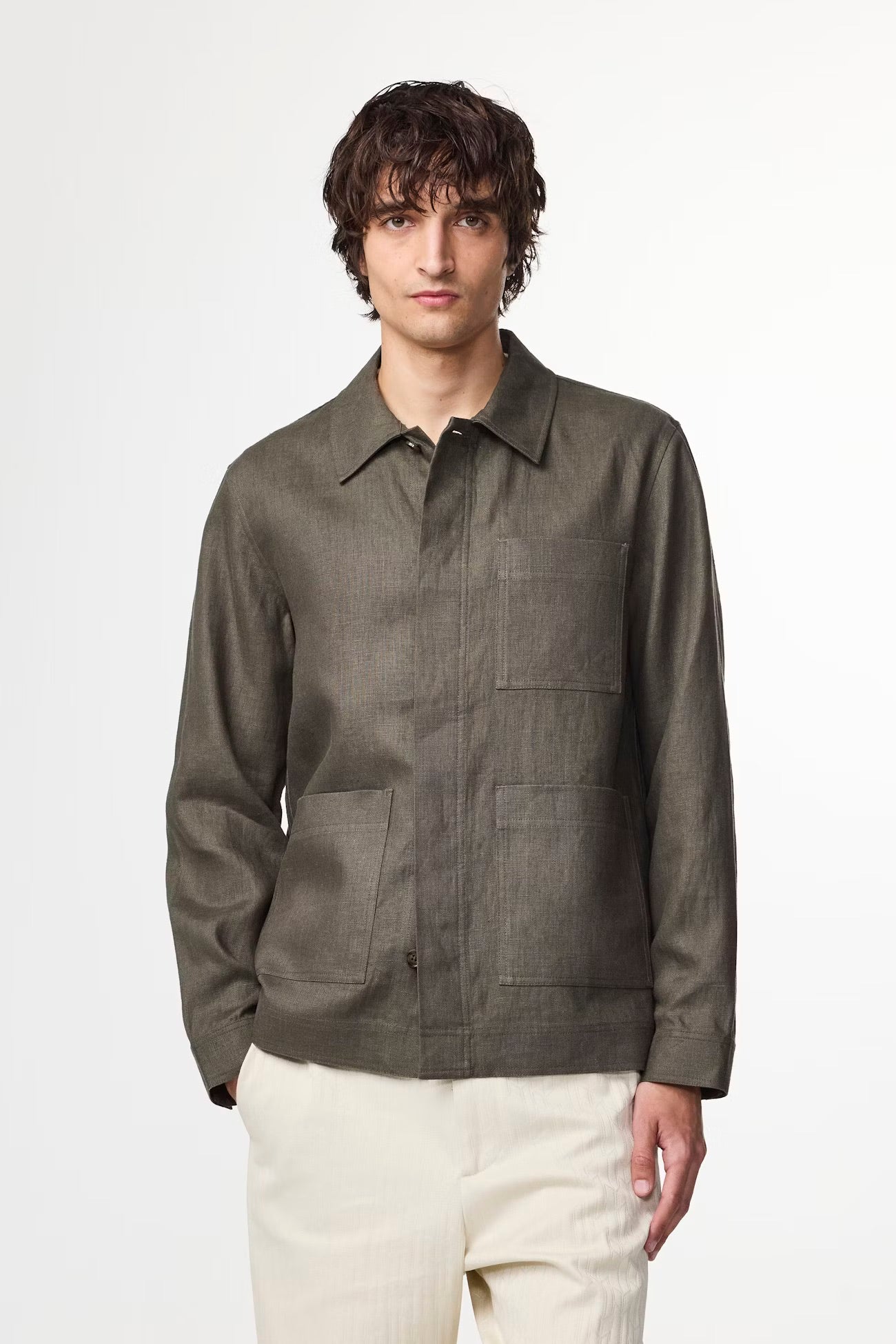 Olav Linen Workwear-Inspired Overshirt - Croc Green | NN.07 – Q