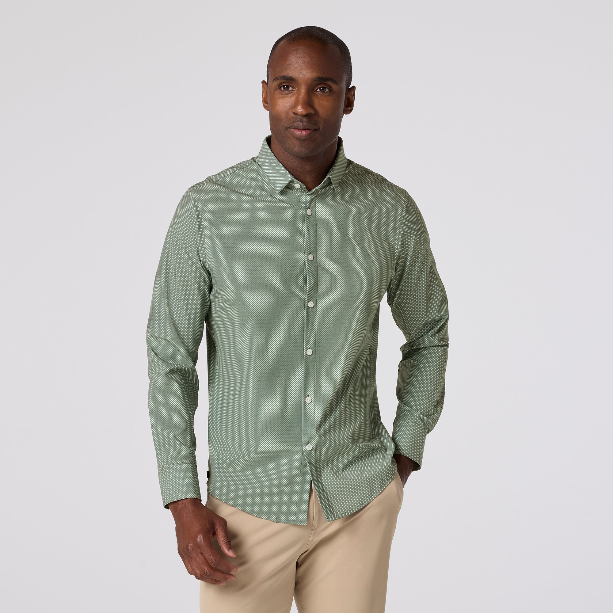 ミスタードン　Mr. DON WORKS Always WA62ML Olive Pressed Diamond Leeward Dress Shirt - No Tuck | Mizzen