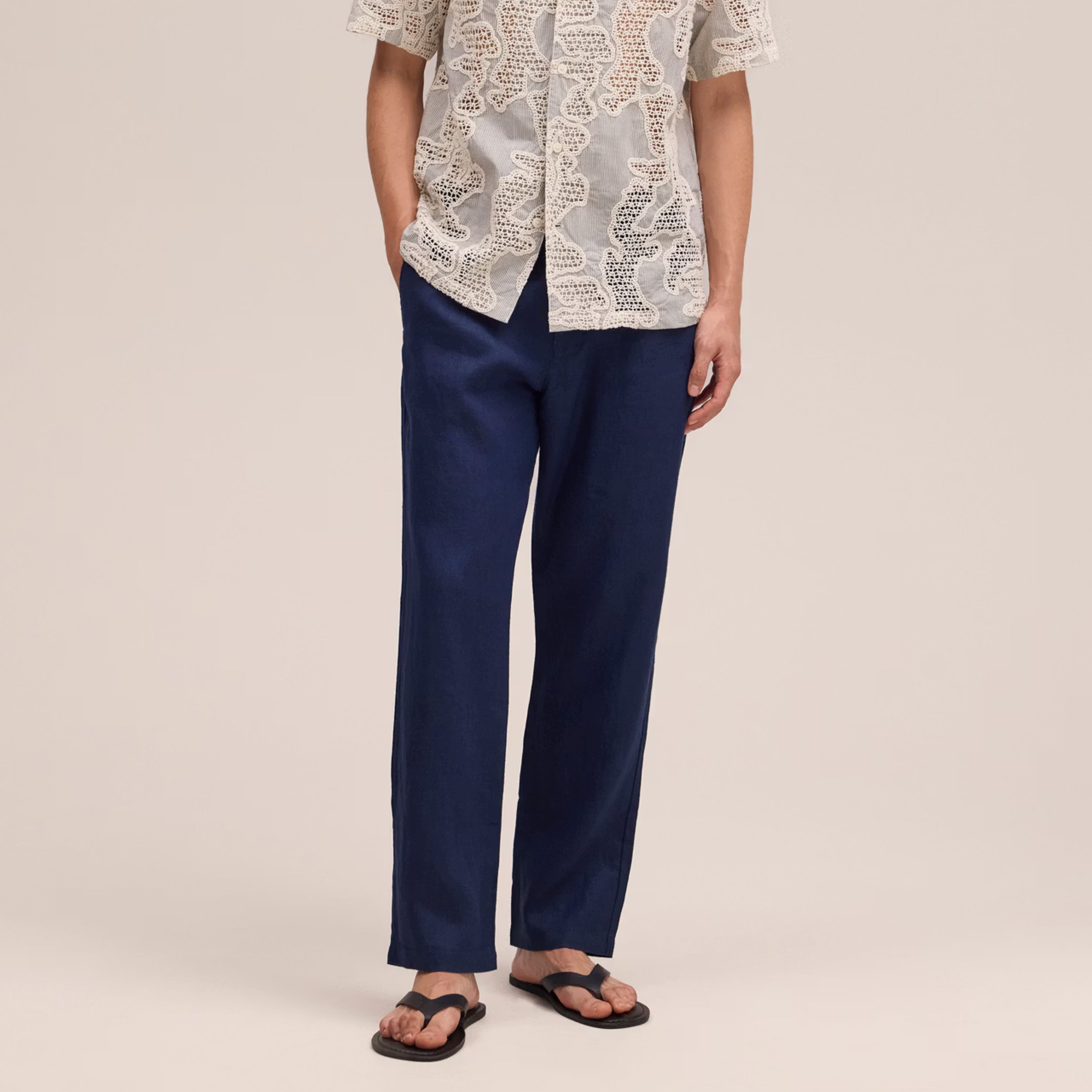Aden Straight Leg Linen Navy Blue NN.07