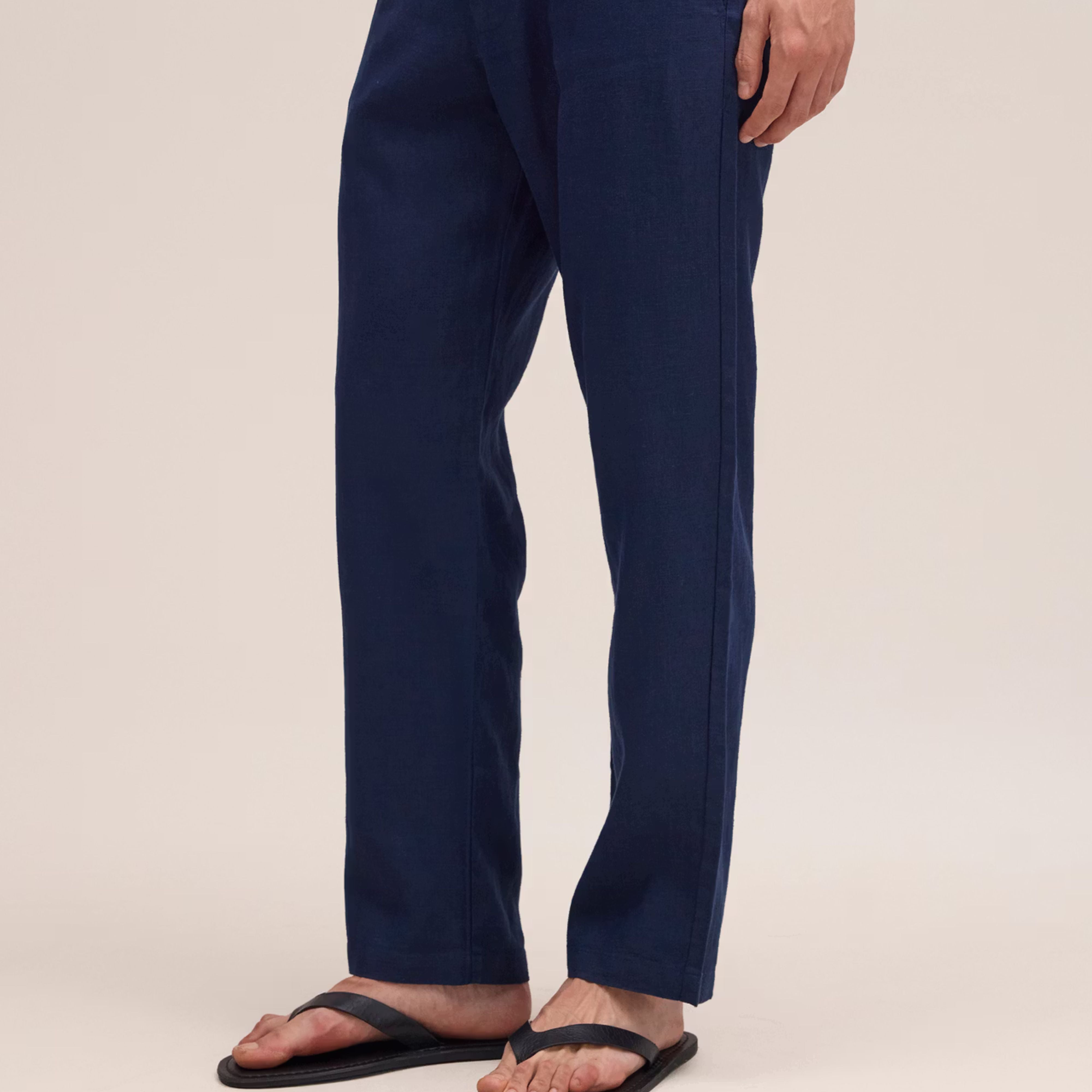 Aden Straight Leg Linen Navy Blue NN.07