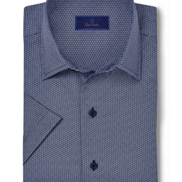 David Donahue Navy Micro Print Short Sleeve Shirt