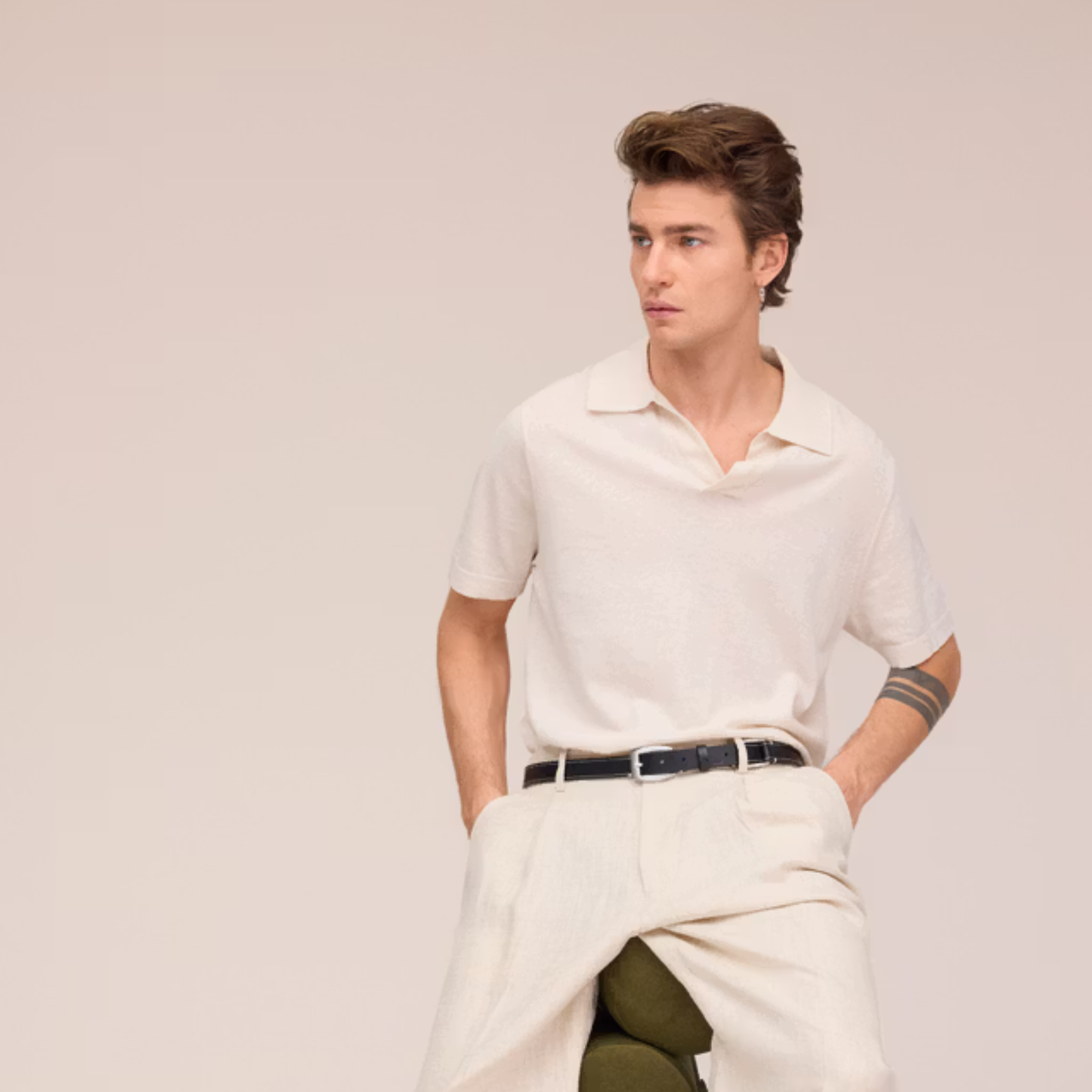 Ryan Knitted Linen Blend Polo Oat NN.07