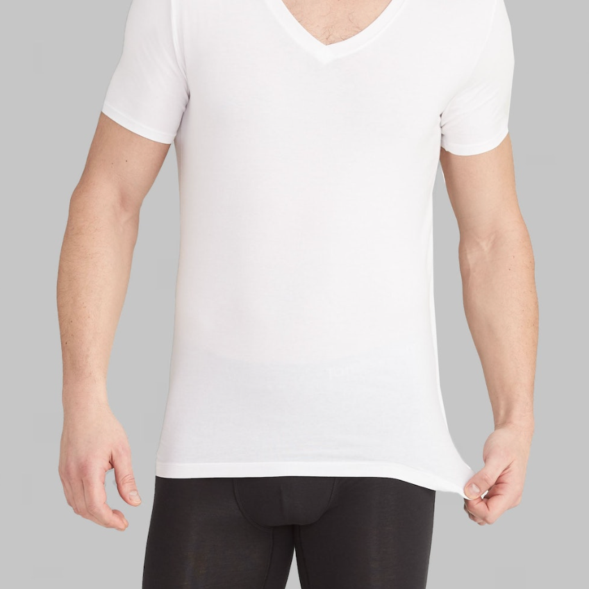 Cool Cotton Deep V-Neck Stay-Tucked Undershirt 2 PK - White 