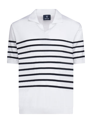 White Navy Stripe Short Sleeve Sweater Impulso