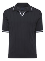 Navy Nautical Rib Short Sleeve Sweater | Impulso