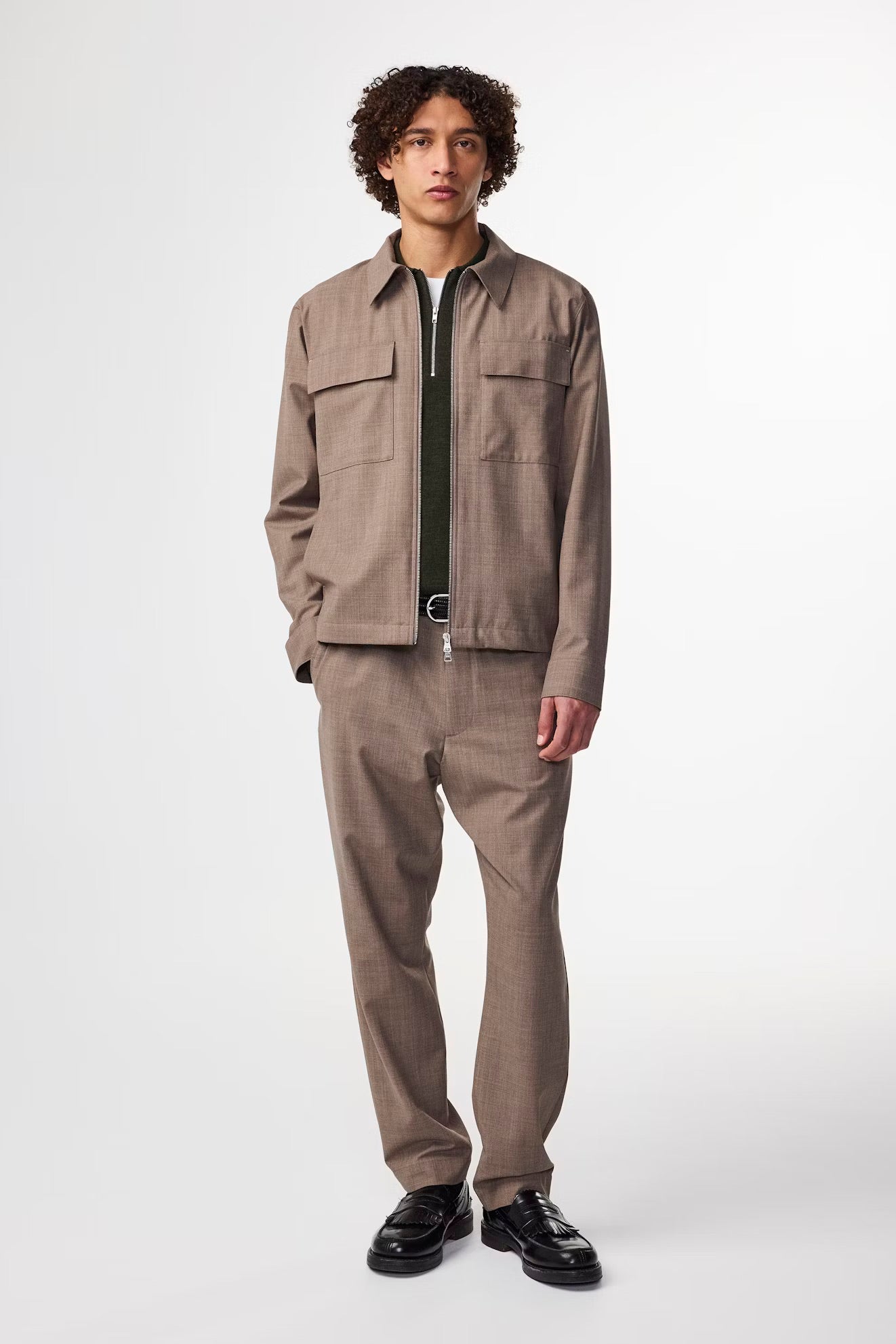 Alban Two-Way Zipper Hybrid Jacket In Khaki Melange By NN.07