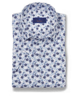 White & Blue Tropical Print Short Sleeve Shirt | David Donahue
