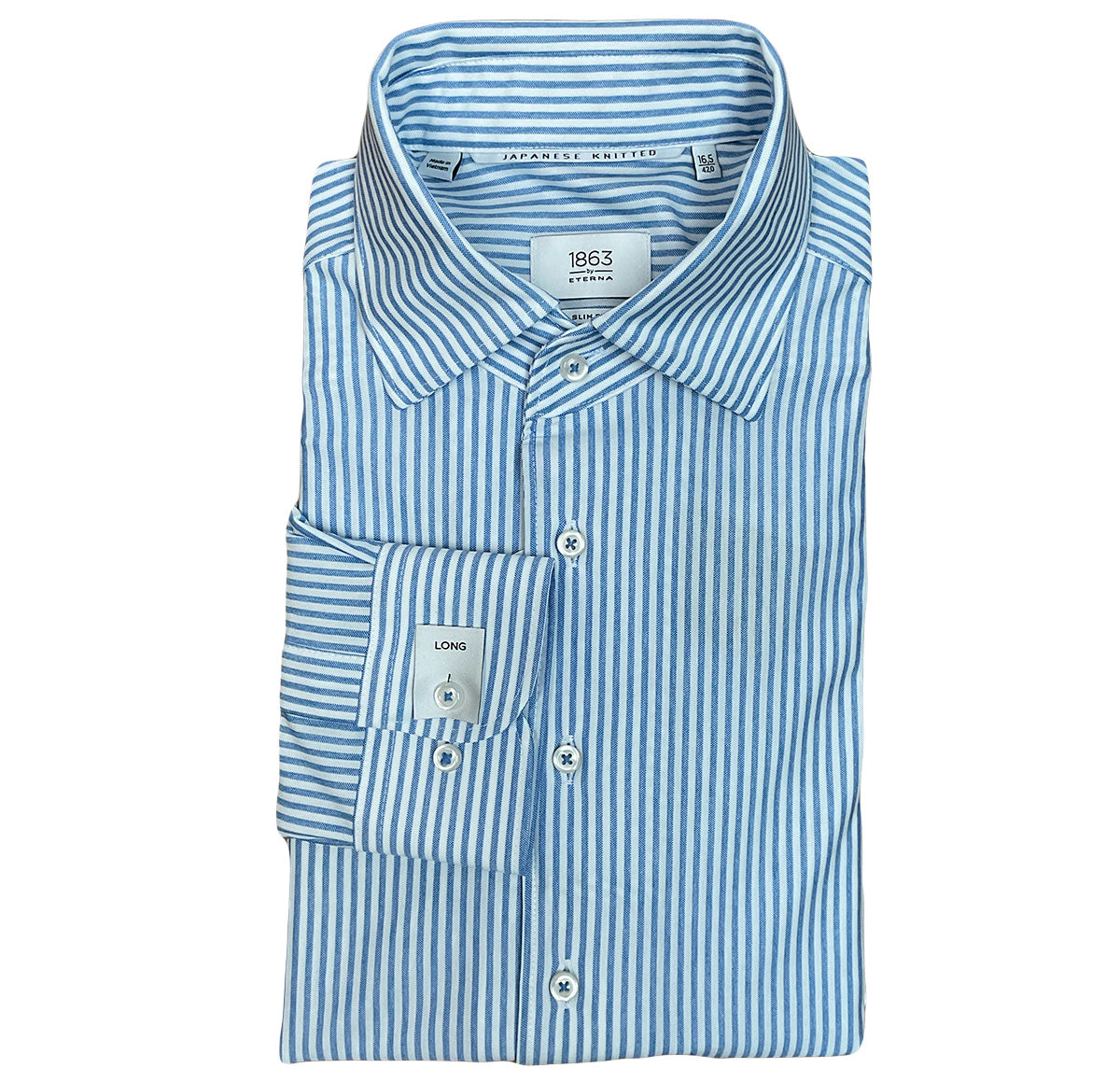 Blue and White Stripe Slim Fit Dress Shirt