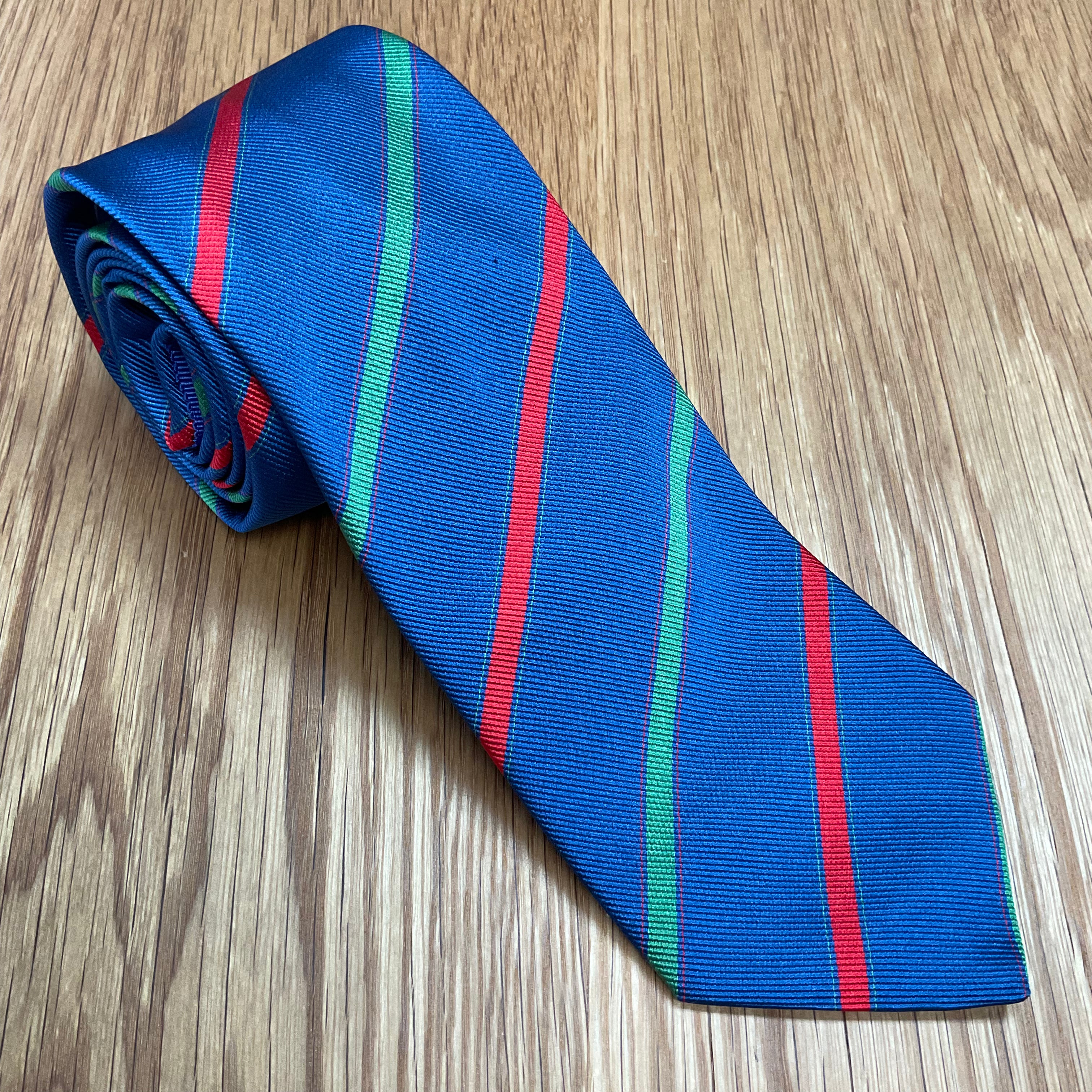 Bright Blue Tri-Color Stripe Silk Tie Q. Contrary