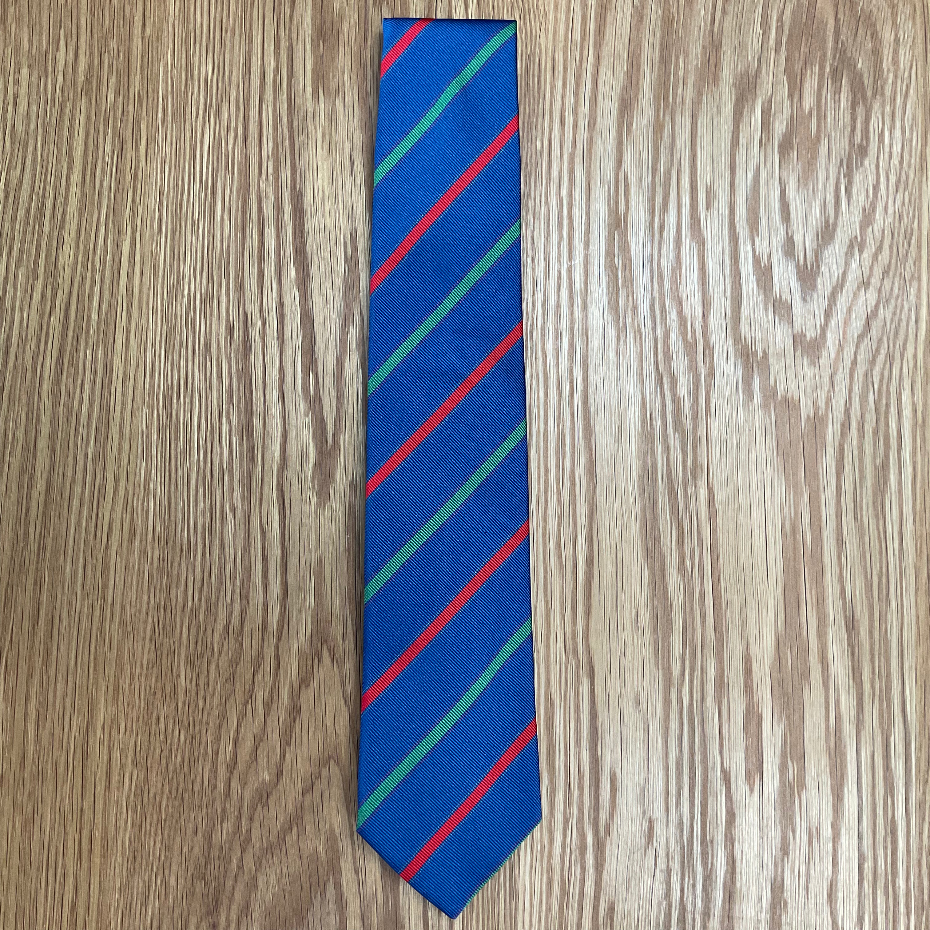 Bright Blue Tri-Color Stripe Silk Tie Q. Contrary