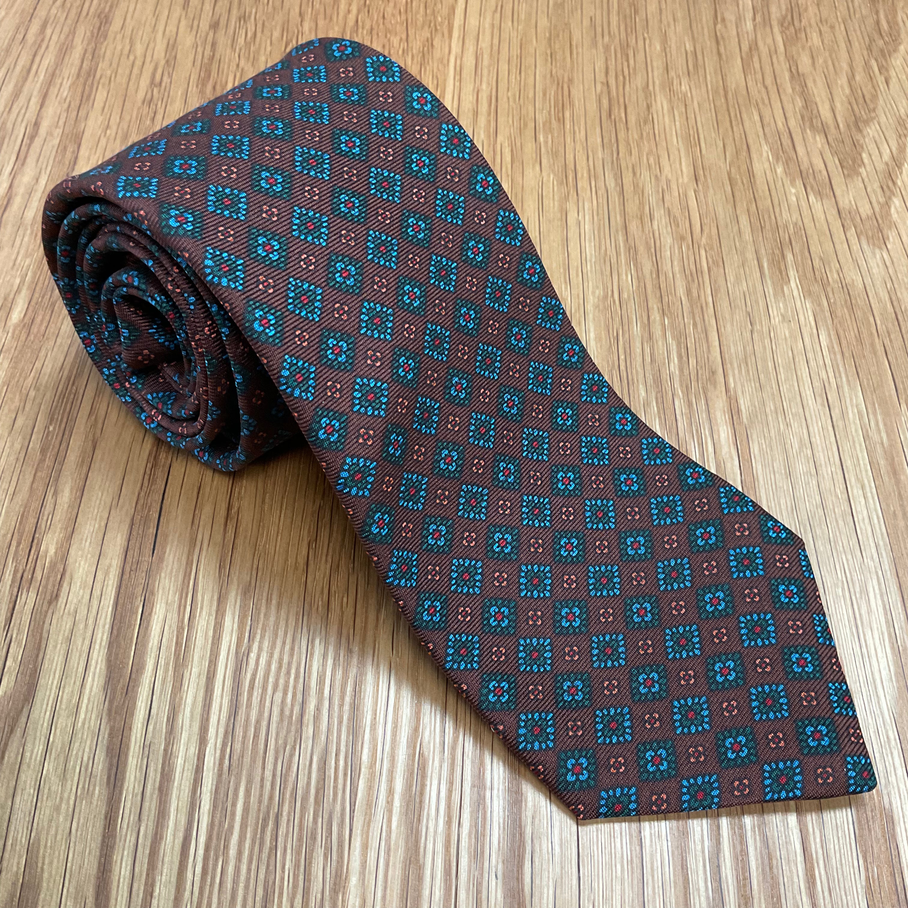 Brown Geo Floral Silk Tie Q. Contrary