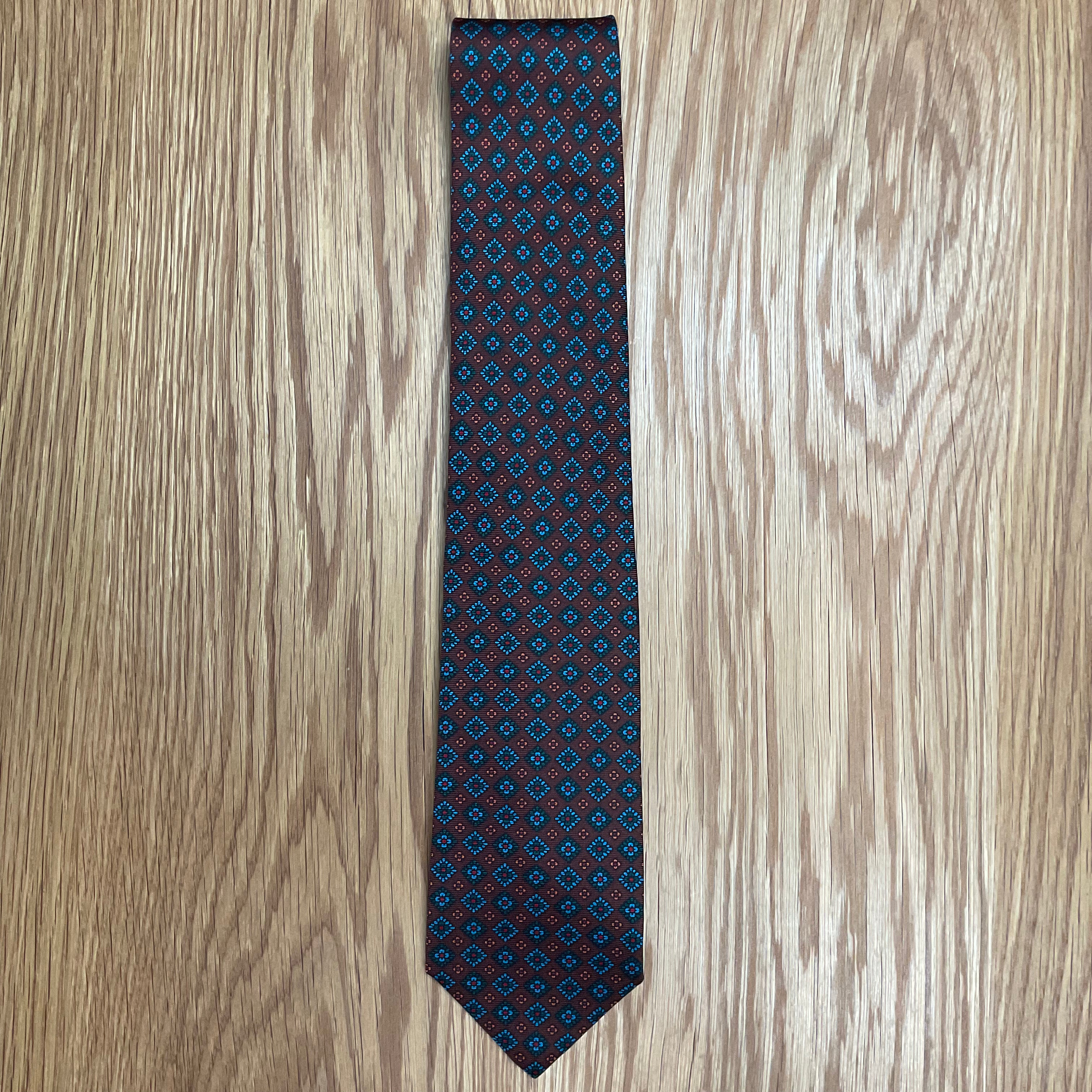 Brown Geo Floral Silk Tie Q. Contrary