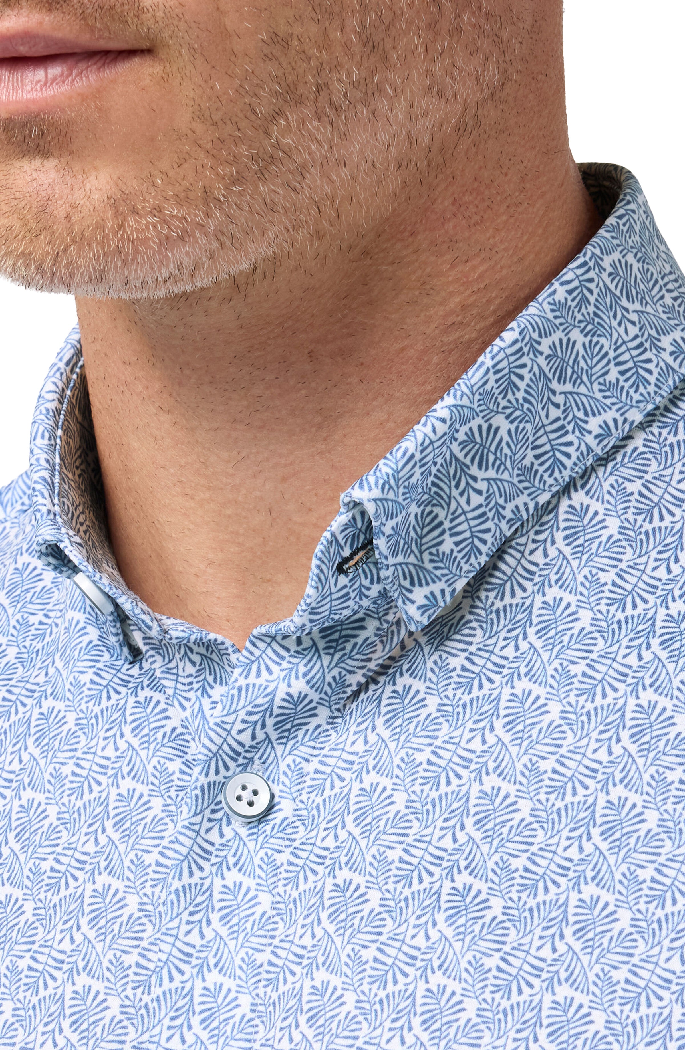 Coastal Fjord Textured Palm Print Halyard Short Sleeve Shirt Mizzen+Main 