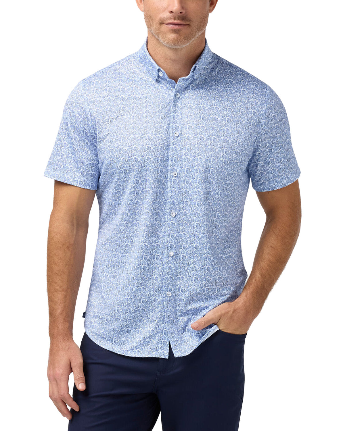 Coastal Fjord Textured Palm Print Halyard Short Sleeve Shirt Mizzen+Main 