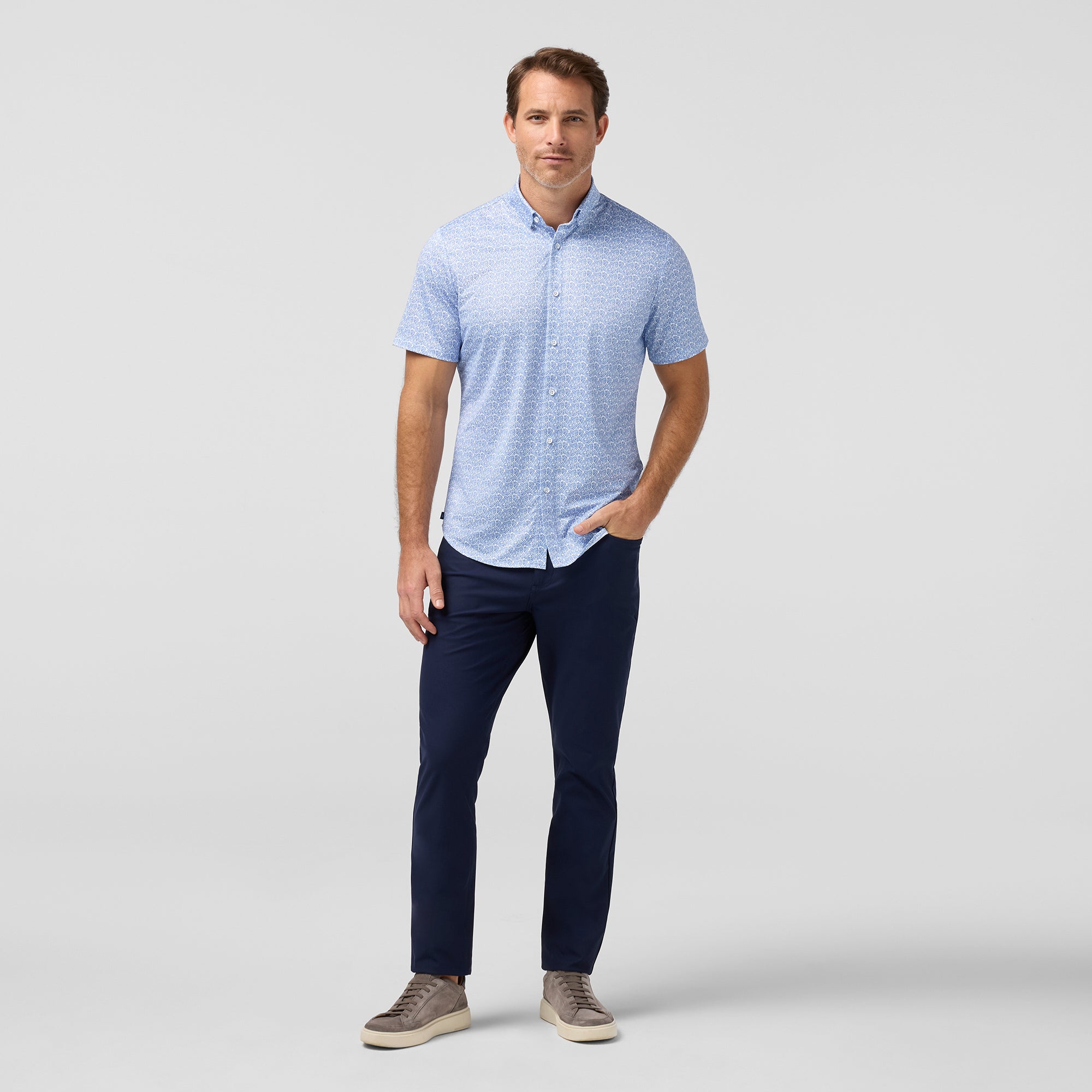 Coastal Fjord Textured Palm Print Halyard Short Sleeve Shirt Mizzen+Main 