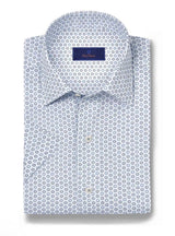 White & Blue Neat Print Short Sleeve Shirt | David Donahue
