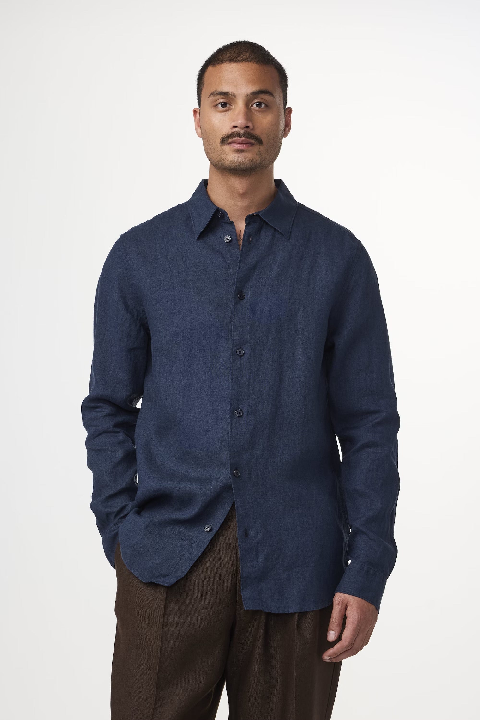 NN07 Enzo Linen Shirt in Navy Blue