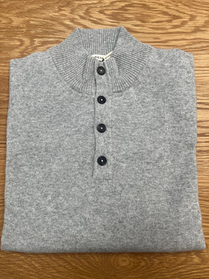 Grey Heather Button Mock Neck Sweater | Lorenzoni