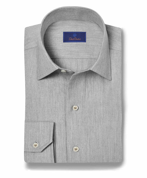 Grey Herringbone Sport Shirt David Donahue 