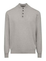 Grey Heather Button Mock Neck Sweater | Lorenzoni