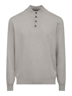 Grey Heather Button Mock Neck Sweater | Lorenzoni