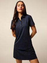 Scarlett Painted Feather Short Sleeve Polo - Maltese Blue | Greyson Clothiers