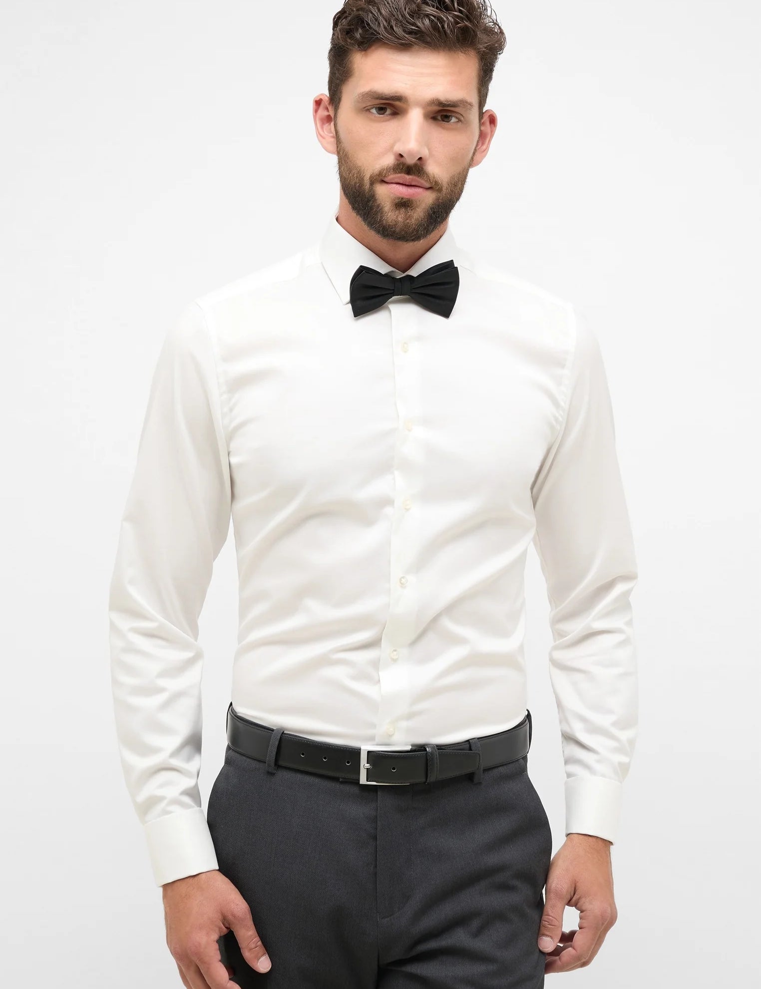 Ivory Slim Fit Dress Shirt 1863 by Eterna Front Model View