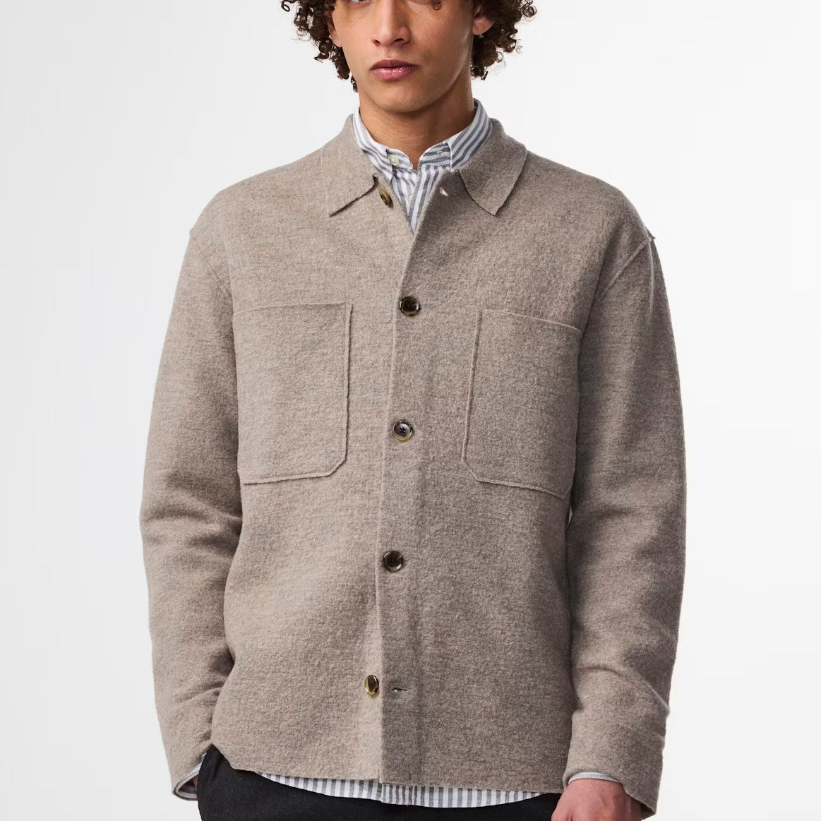 Jonas Boiled Wool Overshirt In Khaki Beige From NN.07