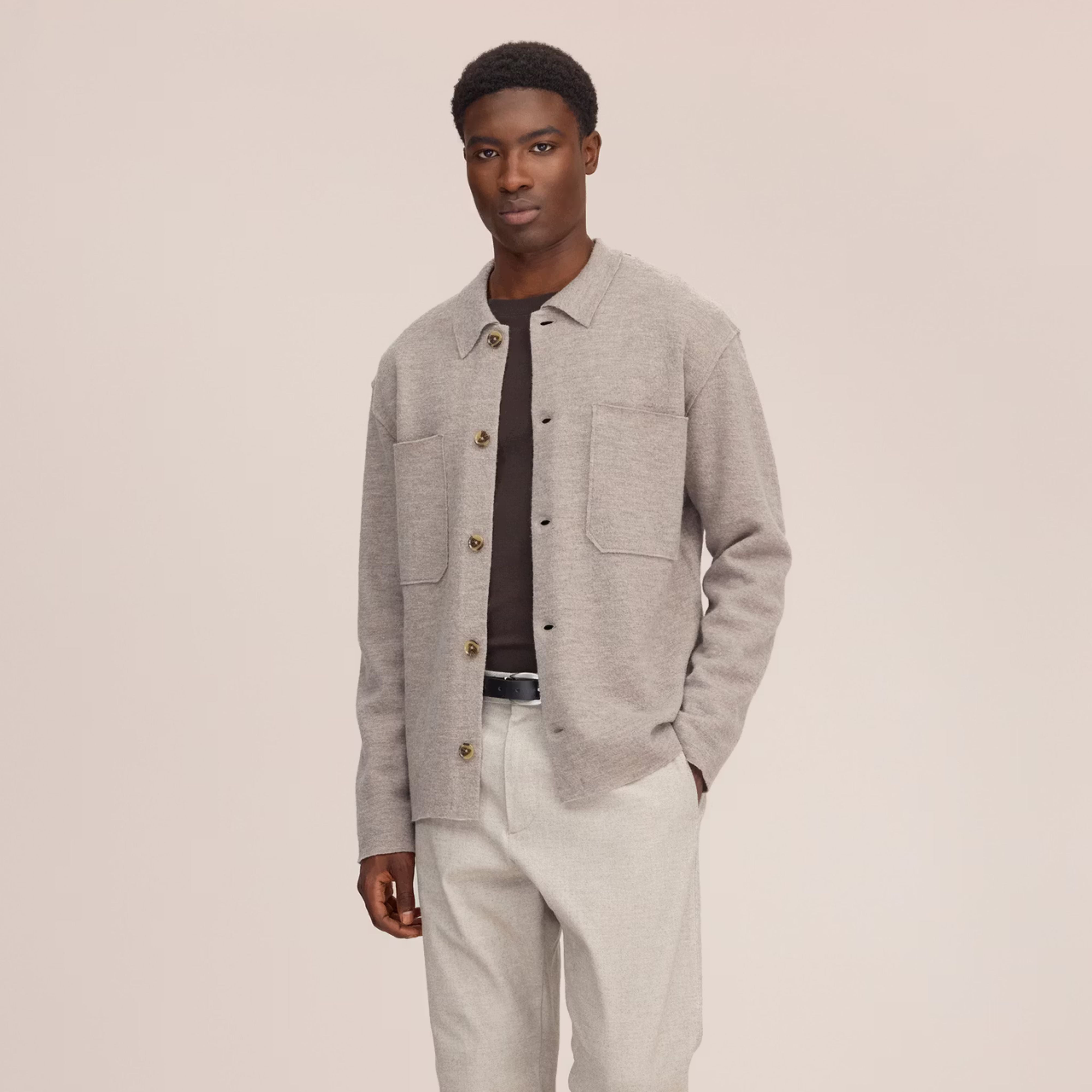 Jonas Boiled Merino Wool Overshirt Khaki Beige NN.07