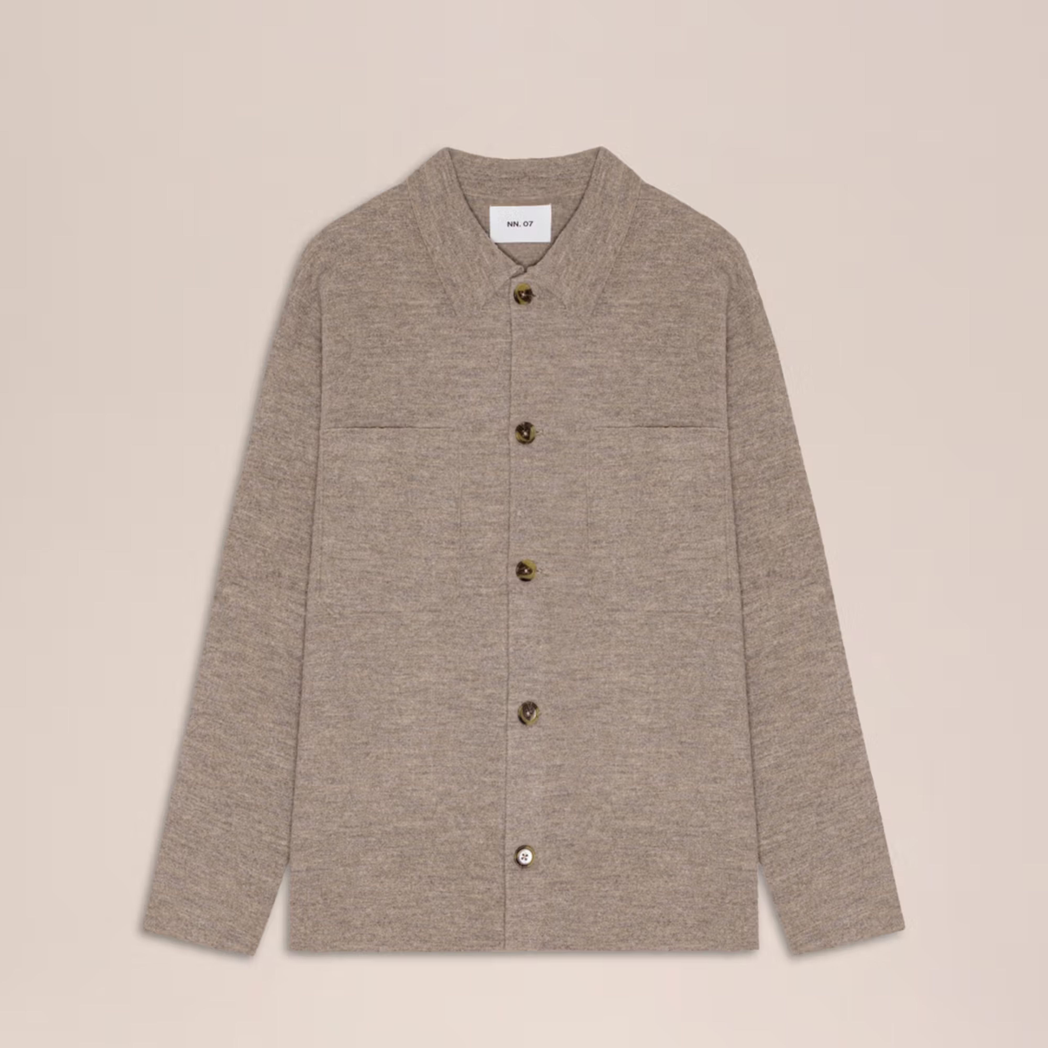 Jonas Boiled Merino Wool Overshirt Khaki Beige NN.07
