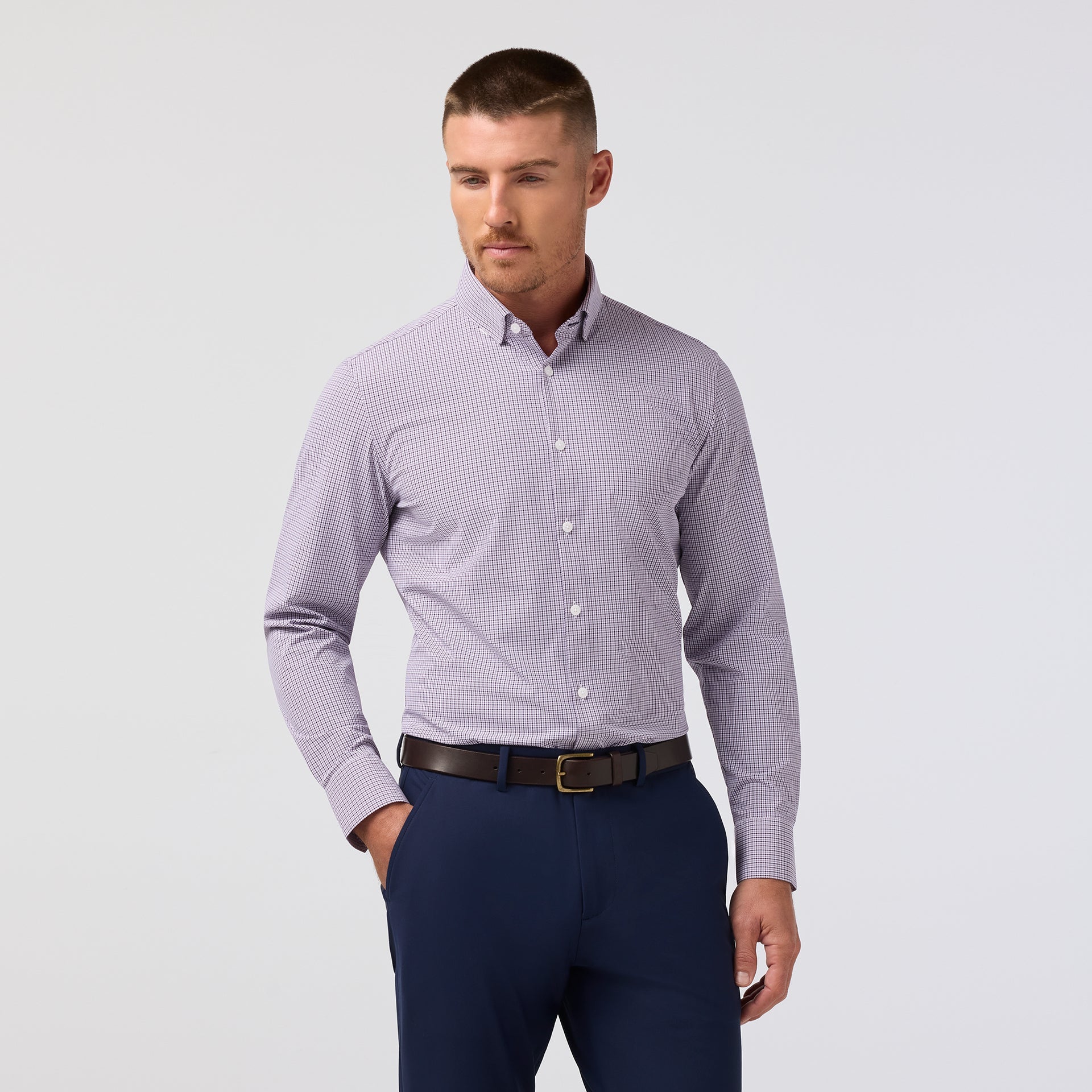 Leeward Dress Shirt Purple Dusk Sam Plaid Mizzen+Main