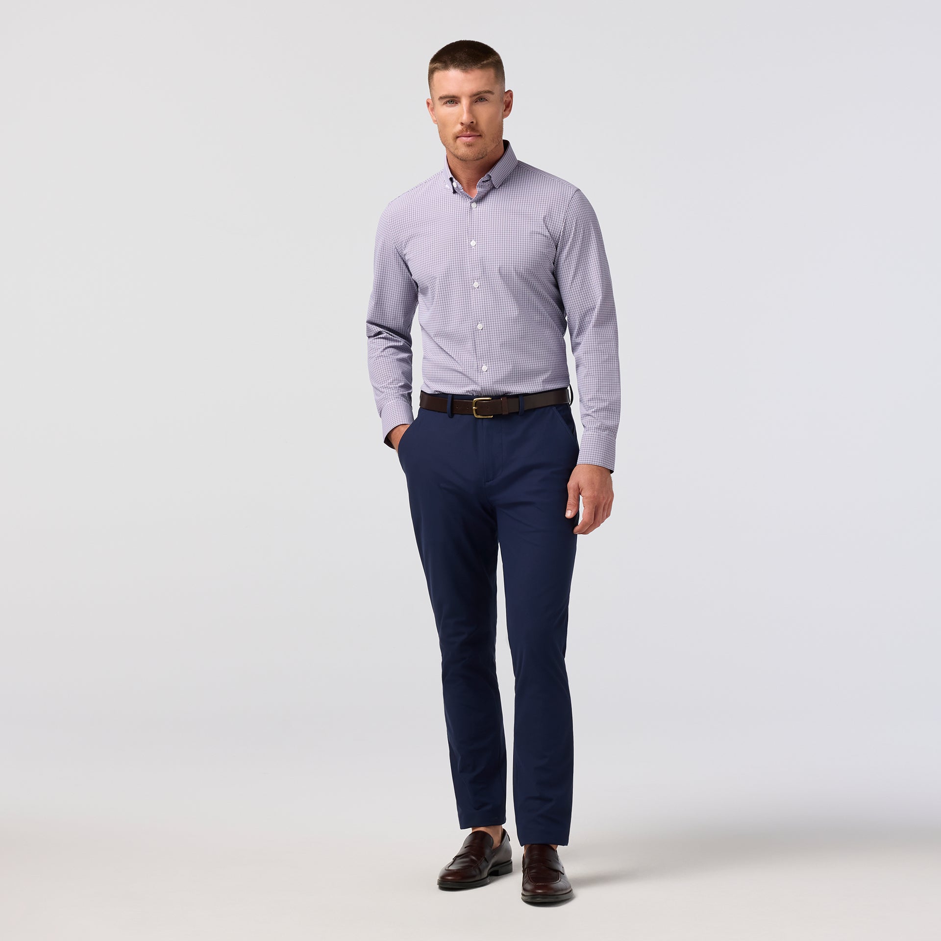 Leeward Dress Shirt Purple Dusk Sam Plaid Mizzen+Main
