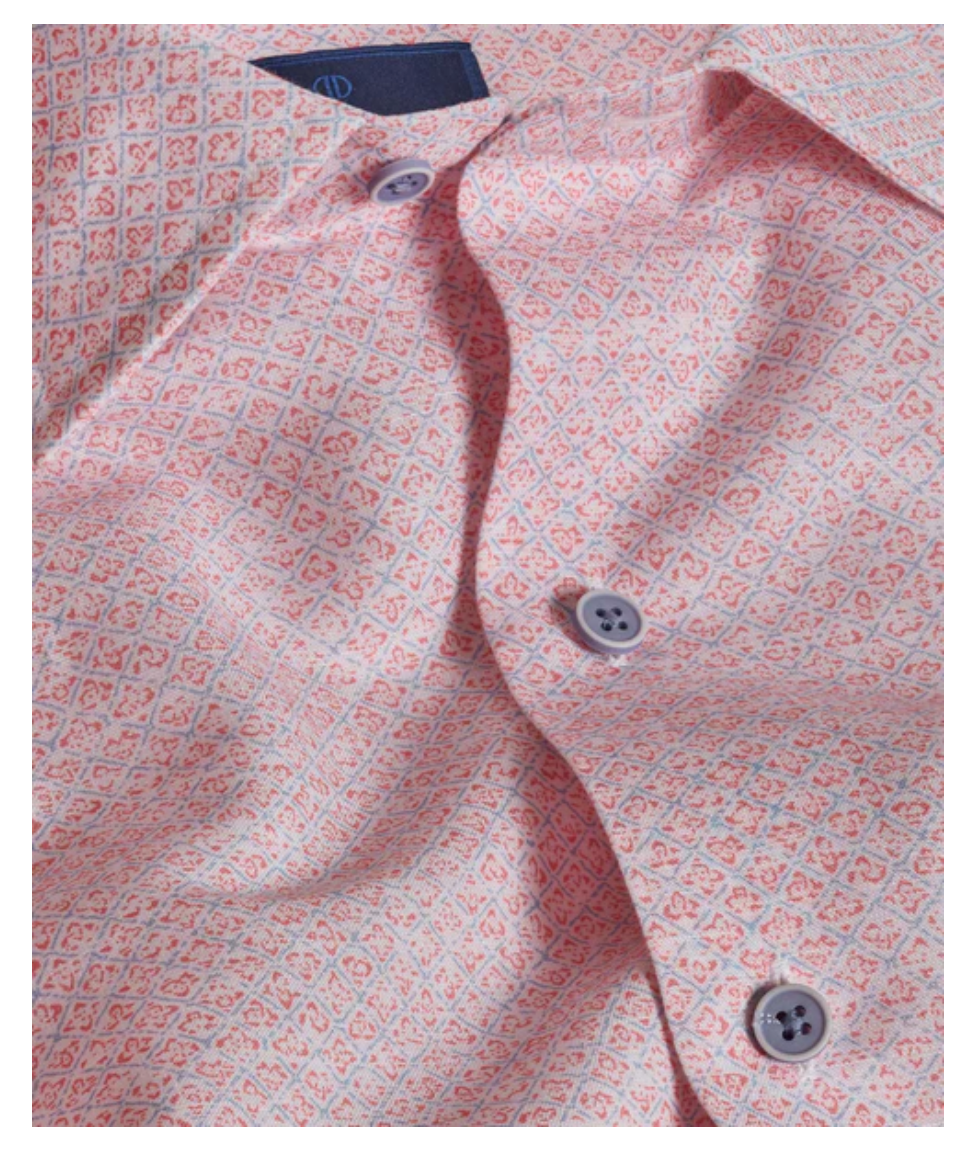 Linen Neat Print Short Sleeve Shirt Coral David Donahue
