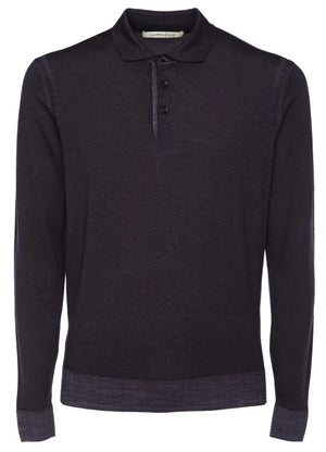 Dark Navy Long Sleeve Polo Sweater | Lorenzoni - Q. Contrary