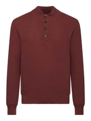 Lorenzoni 4 Button Mock Neck Sweater in Red