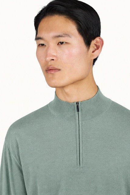 140’S superfine Merino Wool Half‑Zip Sweater - Sage Green | Paul & Shark