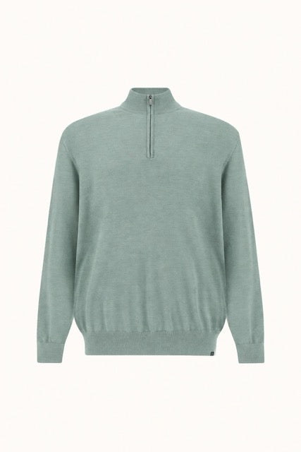140’S superfine Merino Wool Half‑Zip Sweater - Sage Green | Paul & Shark