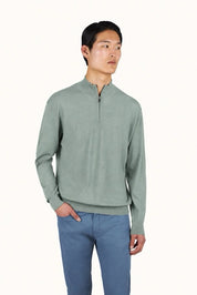 140’S superfine Merino Wool Half‑Zip Sweater - Sage Green | Paul & Shark