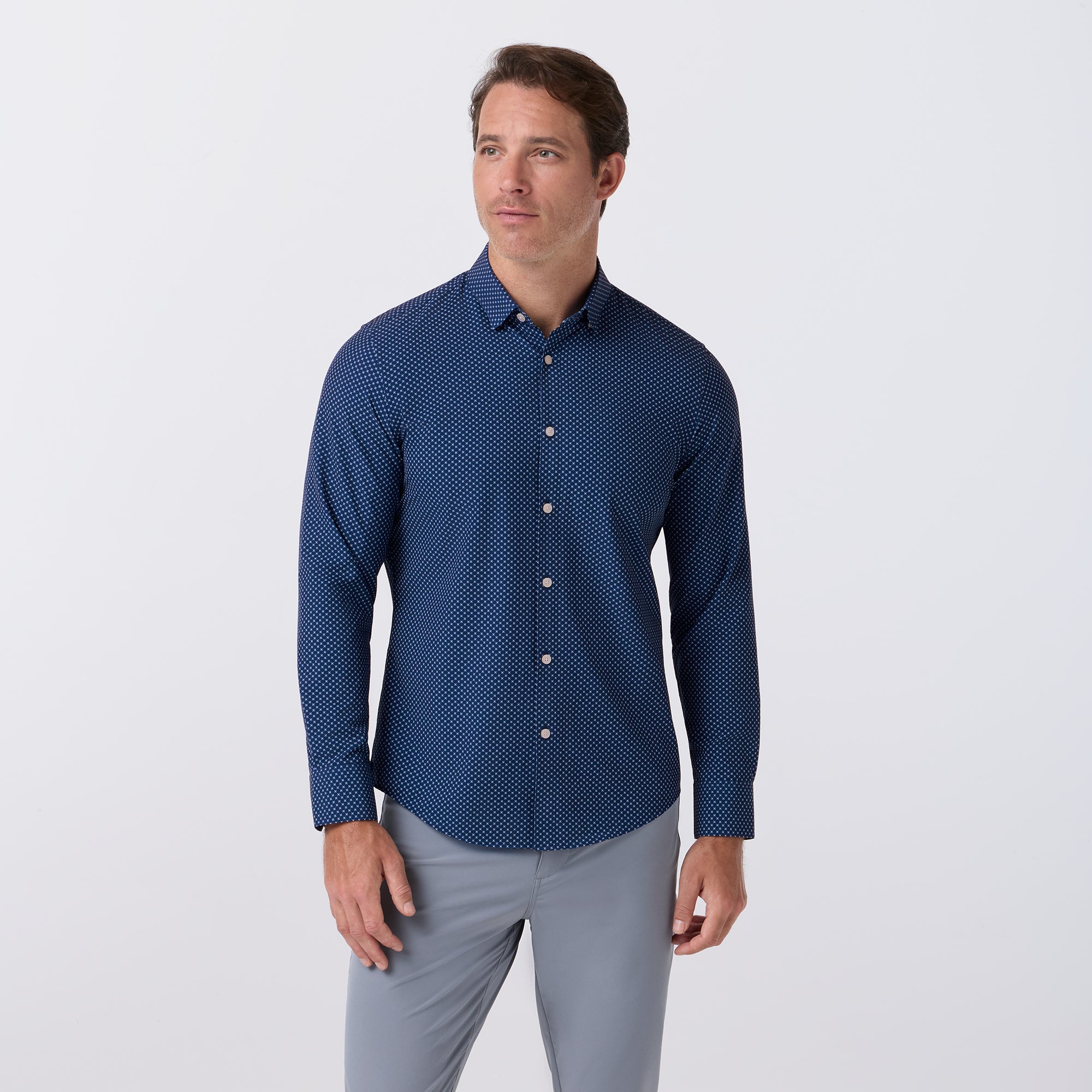 Midnight Navy Crest Dot Leeward Dress Shirt No Tuck Mizzen+Main 