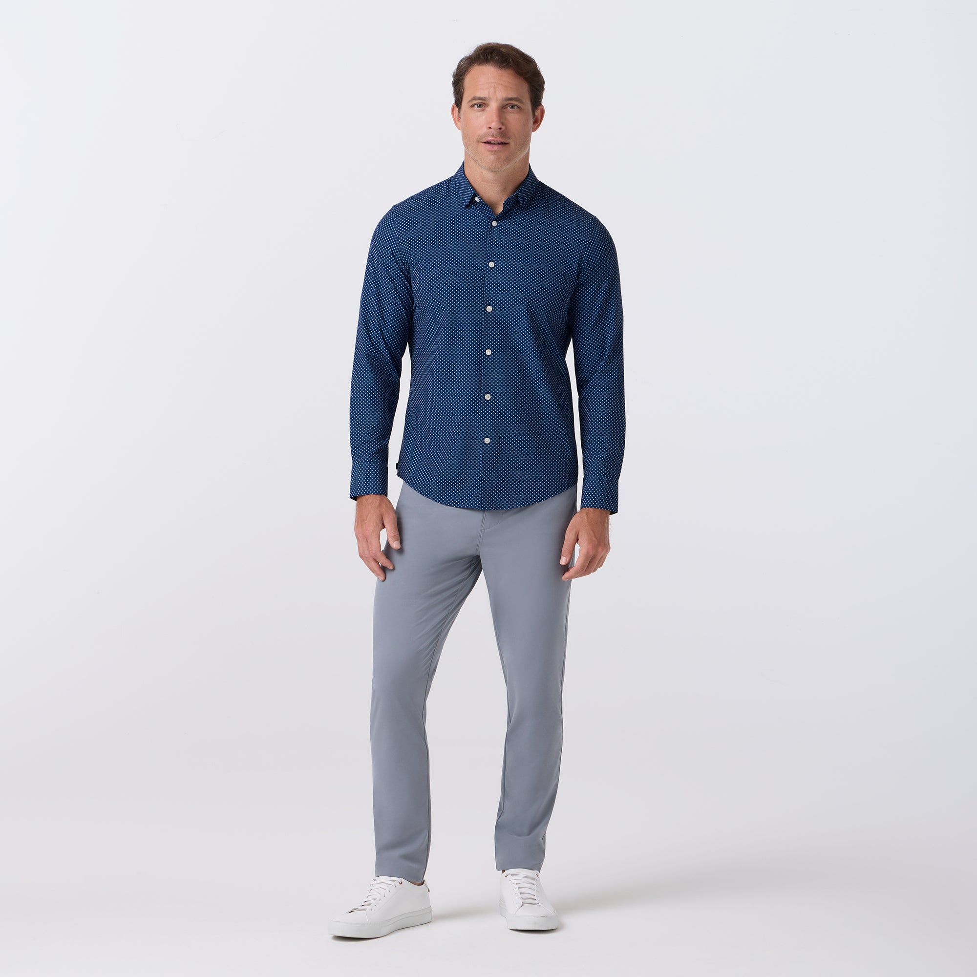 Midnight Navy Crest Dot Leeward Dress Shirt No Tuck Mizzen+Main 