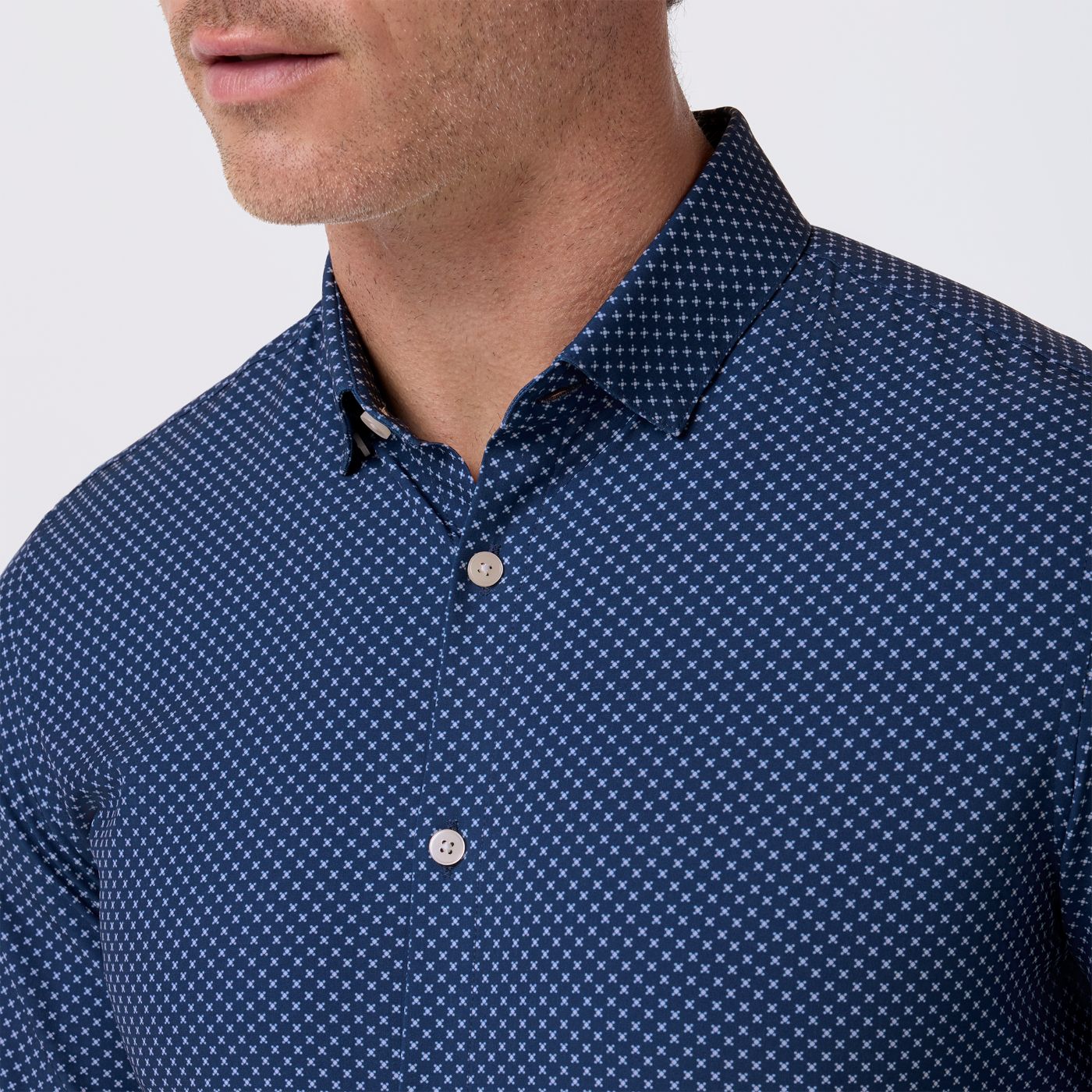 Midnight Navy Crest Dot Leeward Dress Shirt No Tuck Mizzen+Main 