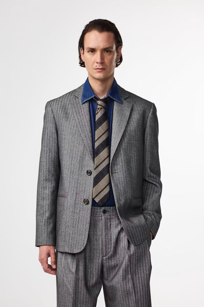 Brown Multi-stripe Silk Blend Tie NN. 07 On Model Front