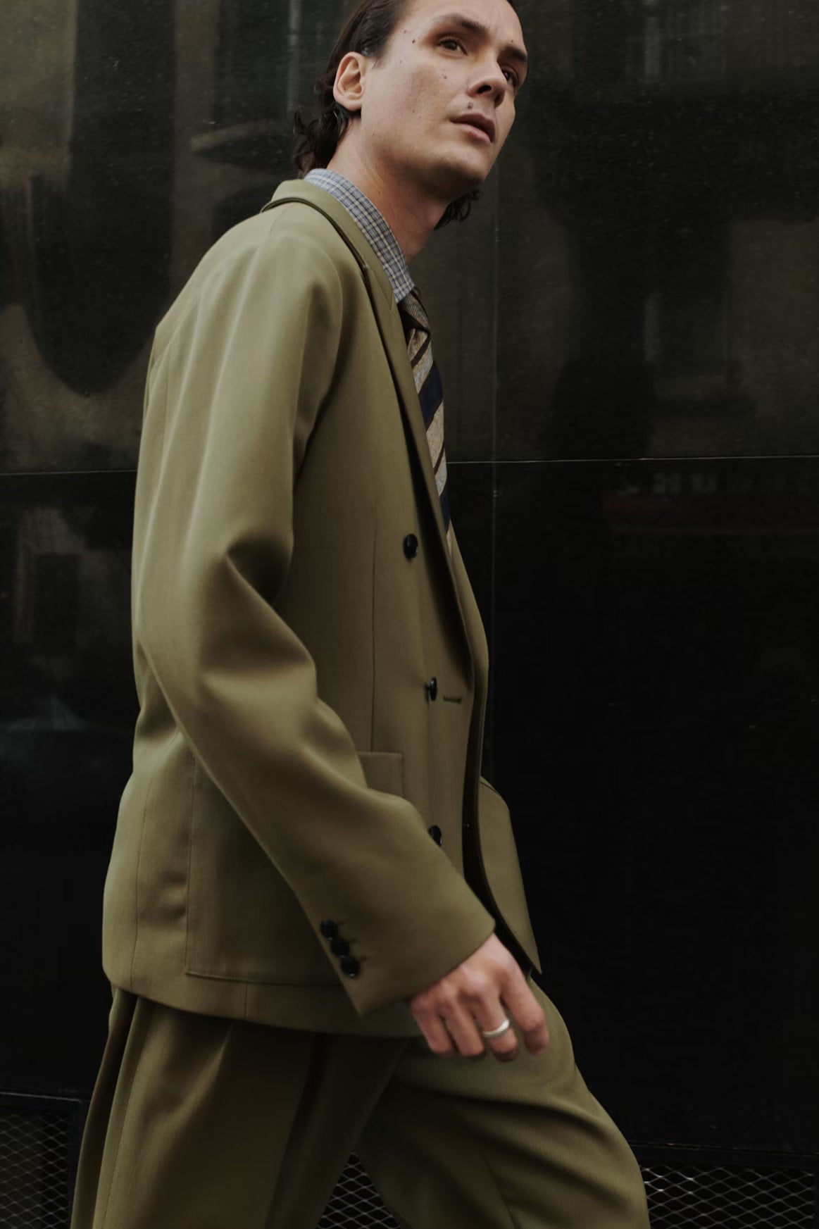 Brown Multi-stripe Silk Blend Tie NN. 07 On Model Side