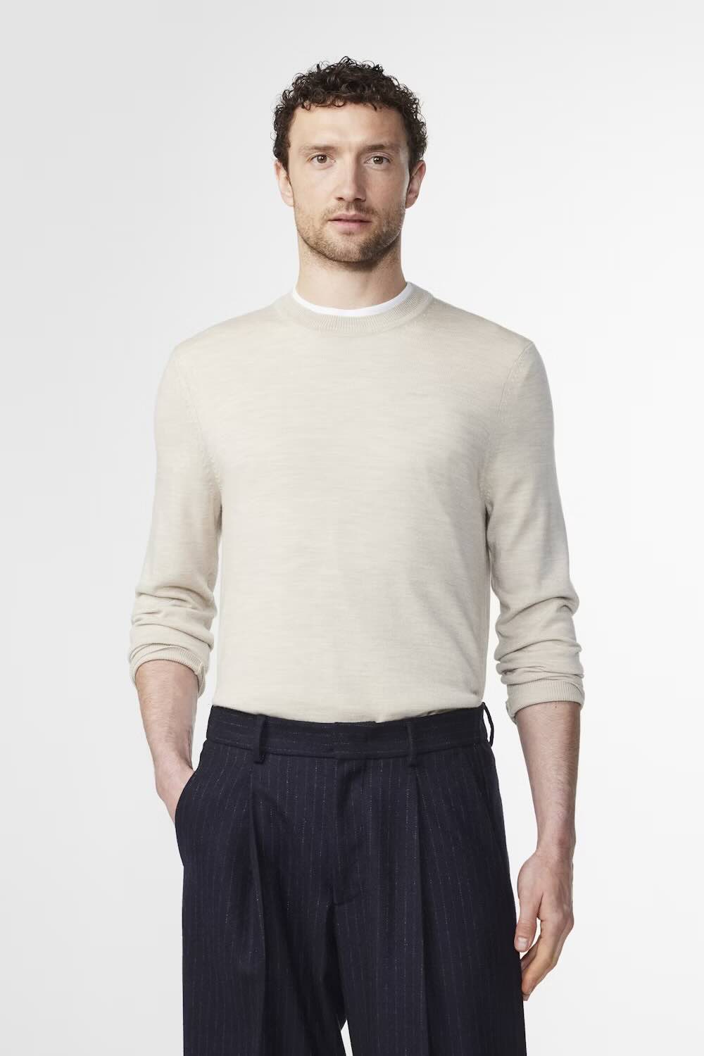 NN07 Ted Light Weight Sweater in Light Khaki Melange