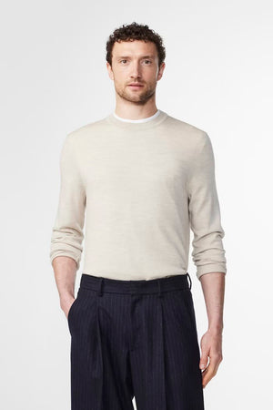 NN07 Ted Light Weight Sweater in Light Khaki Melange