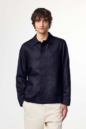 NN07 Olav Linen Workwear-Inspired Overshirt in Navy