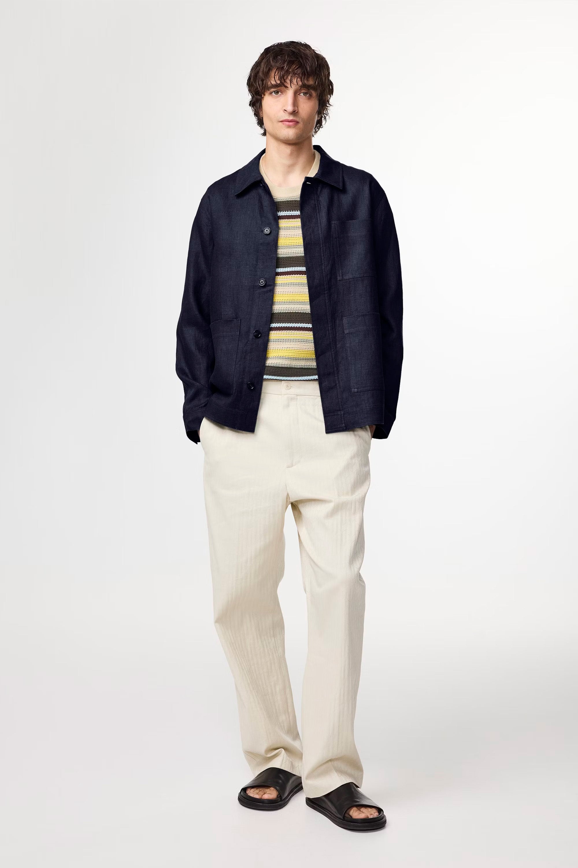 NN07 Olav Linen Workwear-Inspired Overshirt in Navy